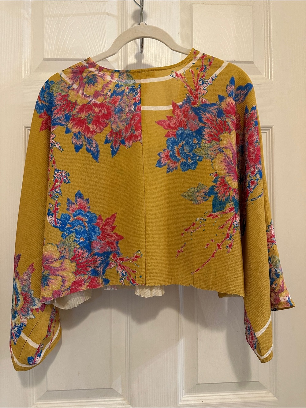 Flying Tomato Mustard Yellow Floral Crop Kimono - Picture 3 of 4